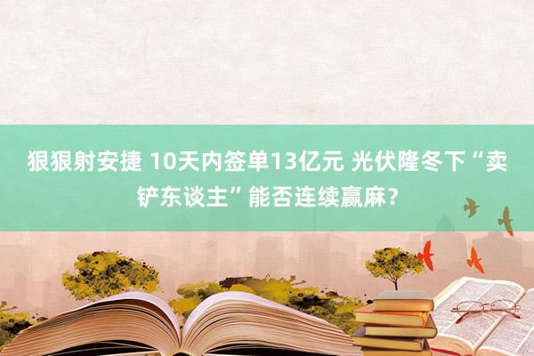 狠狠射安捷 10天内签单13亿元 光伏隆冬下“卖铲东谈主”能否连续赢麻？