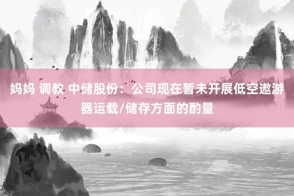 妈妈 调教 中储股份：公司现在暂未开展低空遨游器运载/储存方面的酌量