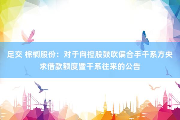 足交 棕榈股份：对于向控股鼓吹偏合手干系方央求借款额度暨干系往来的公告