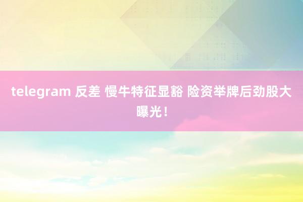 telegram 反差 慢牛特征显豁 险资举牌后劲股大曝光！
